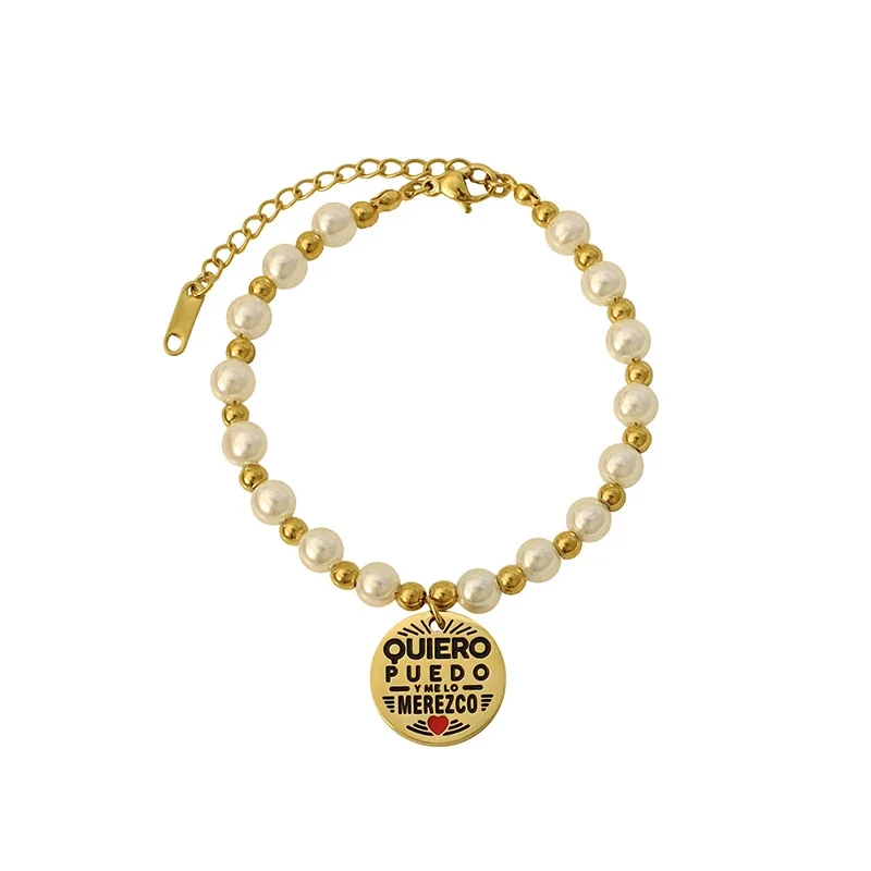 Bead Bracelet with Freshwater Pearl Strand and Gold-Plated Charm