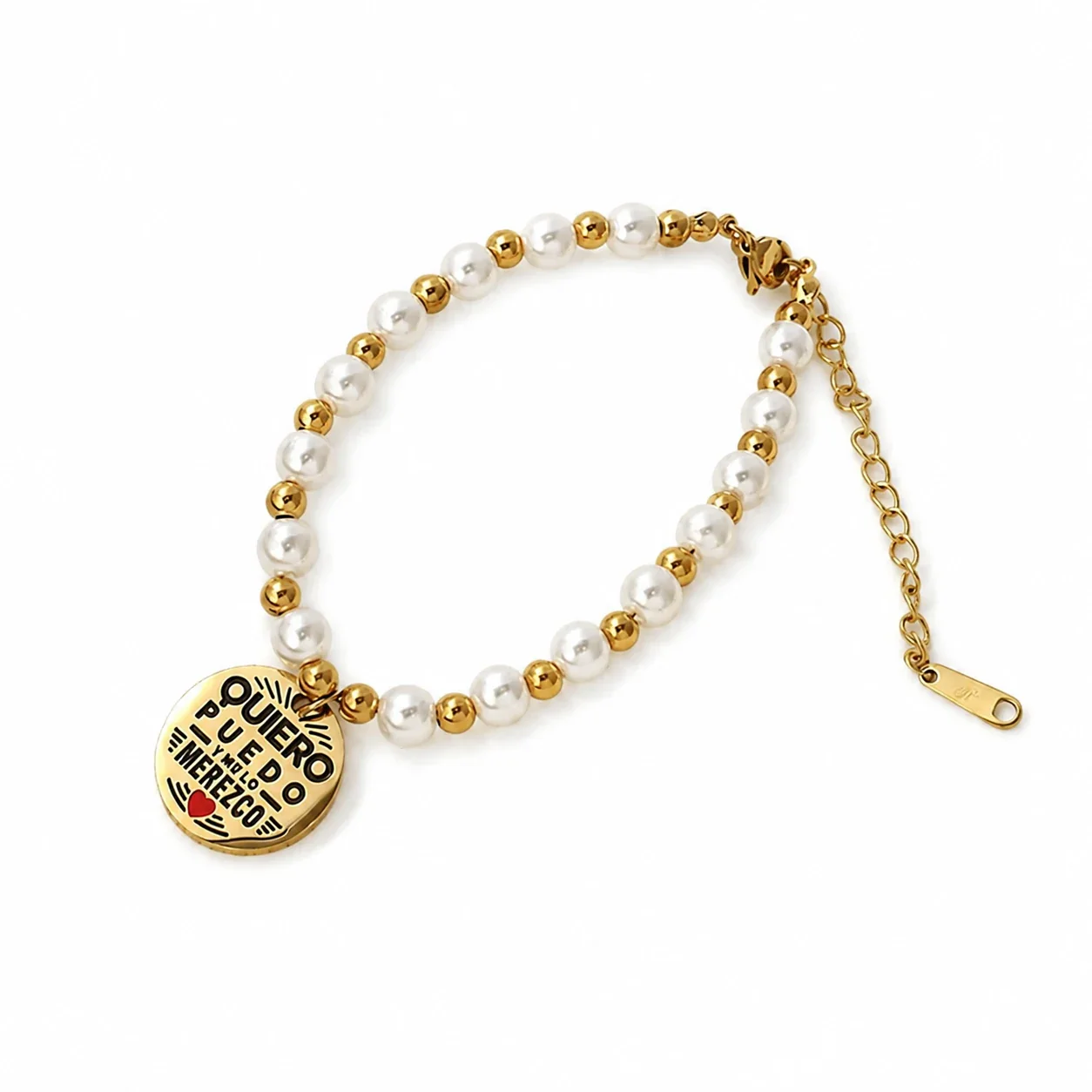 Bead Bracelet with Freshwater Pearl Strand and Gold-Plated Charm