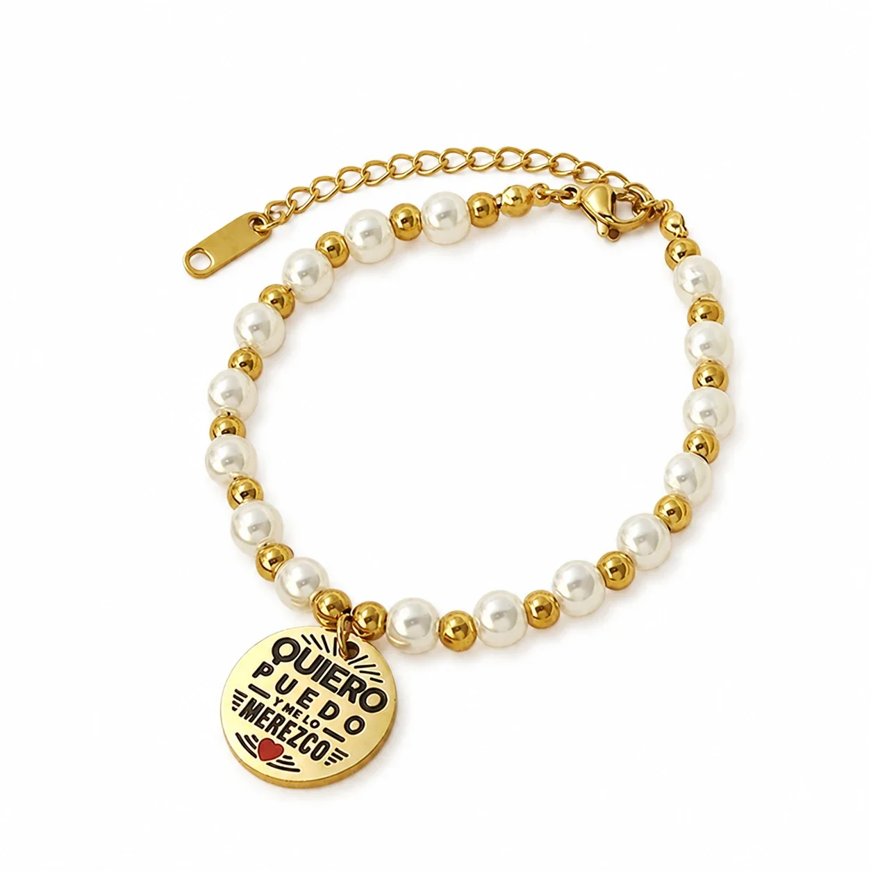 Bead Bracelet with Freshwater Pearl Strand and Gold-Plated Charm