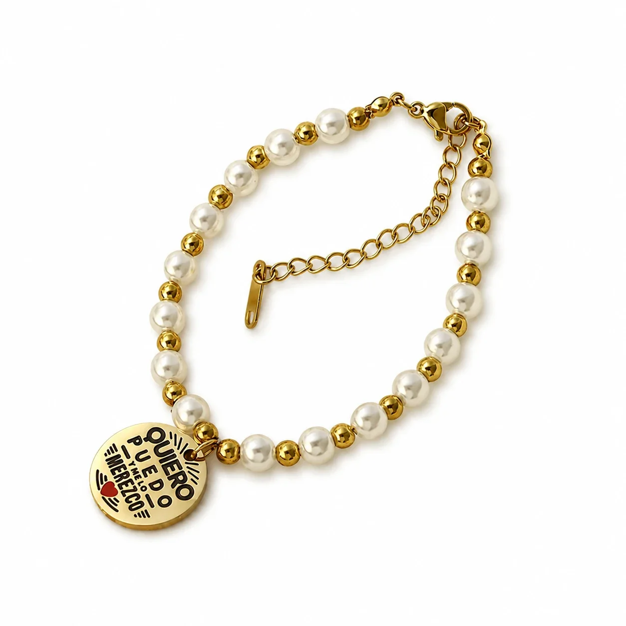 Bead Bracelet with Freshwater Pearl Strand and Gold-Plated Charm
