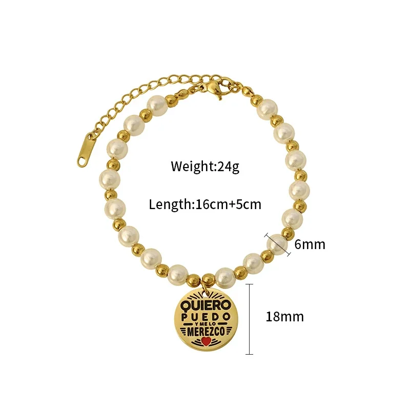 Bead Bracelet with Freshwater Pearl Strand and Gold-Plated Charm
