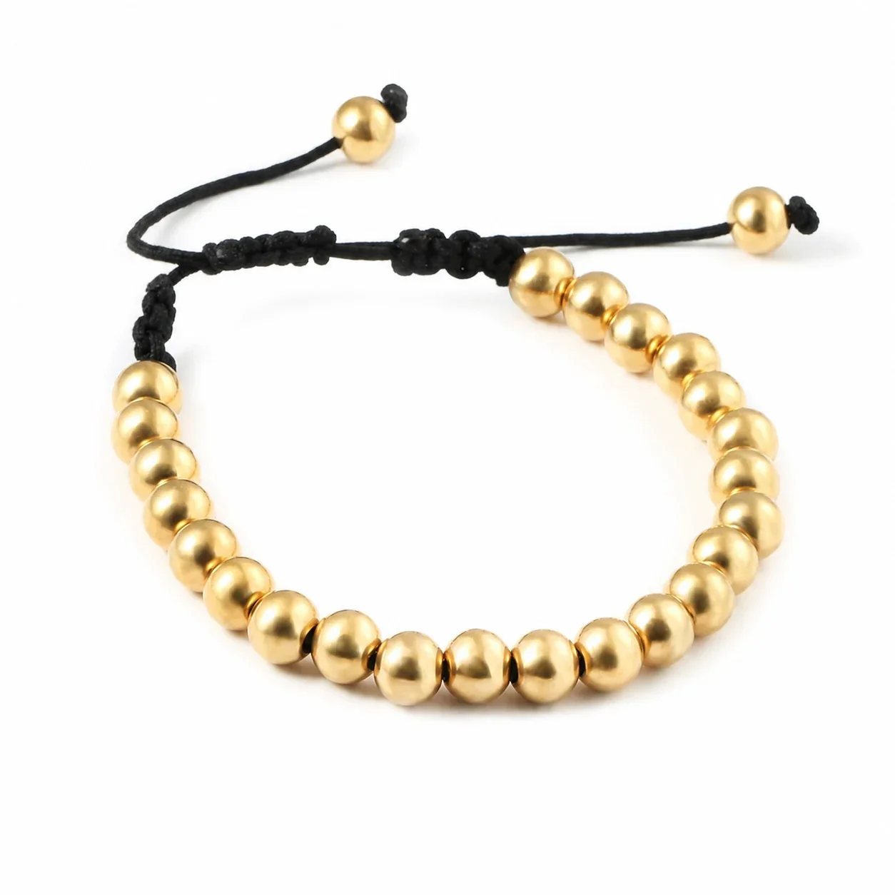 Gold-Tone 316 Steel Bead Bracelet on Black Woven Cord