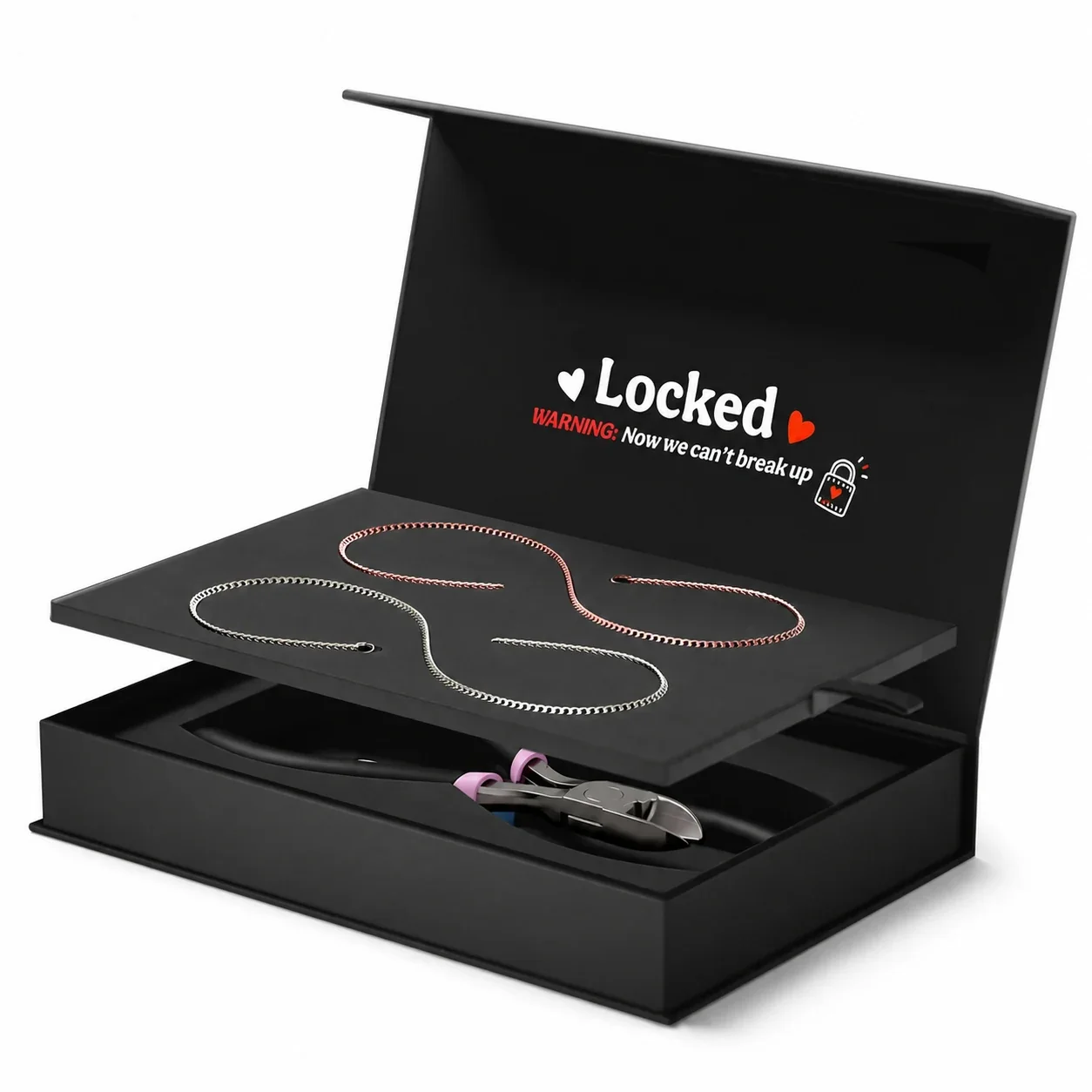 Locked 316 Stainless Steel Curb Chain Bracelet Set - Silver + Rose Gold Pair