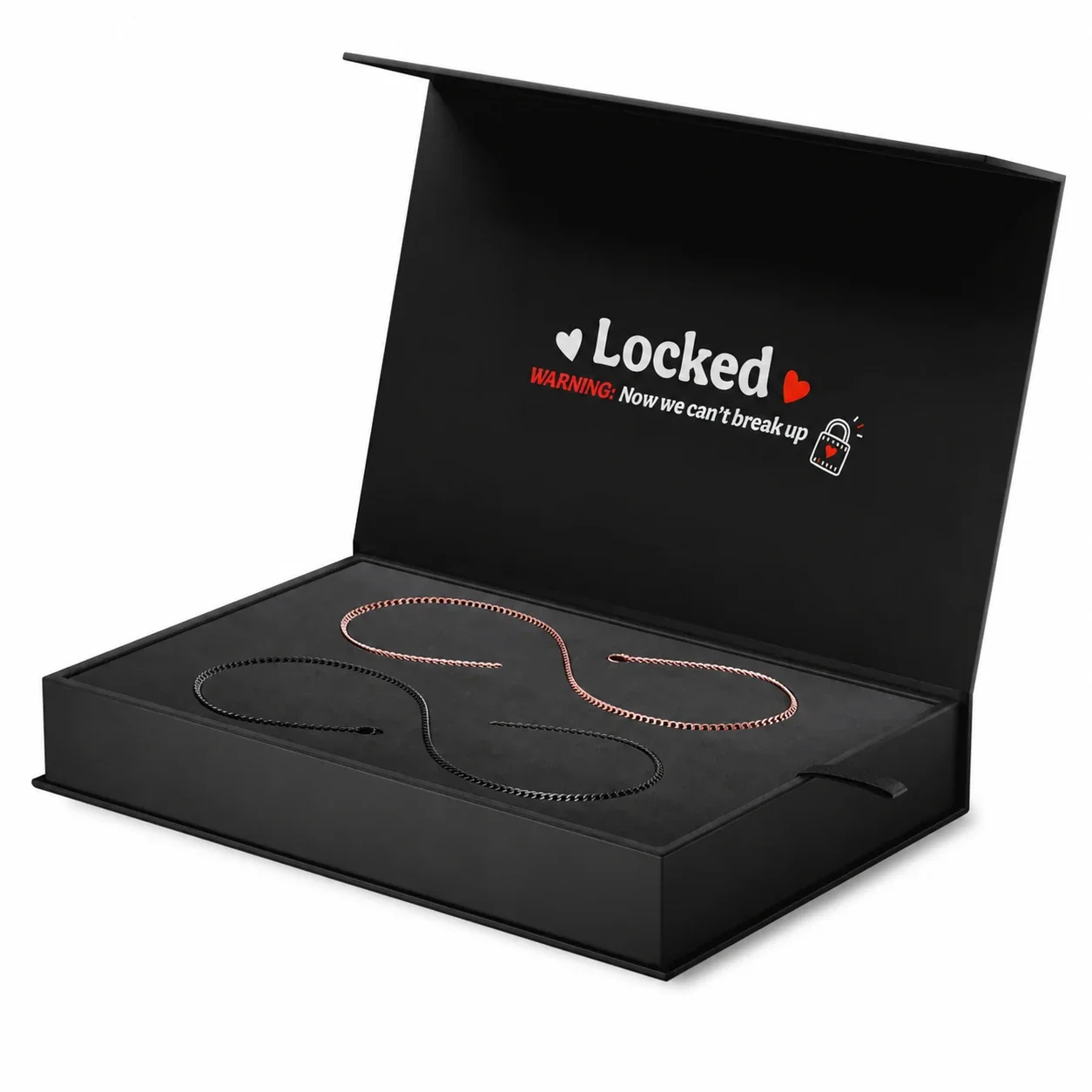 Locked 316 Stainless Steel Curb Chain Bracelet Set - Black + Rose Gold Pair