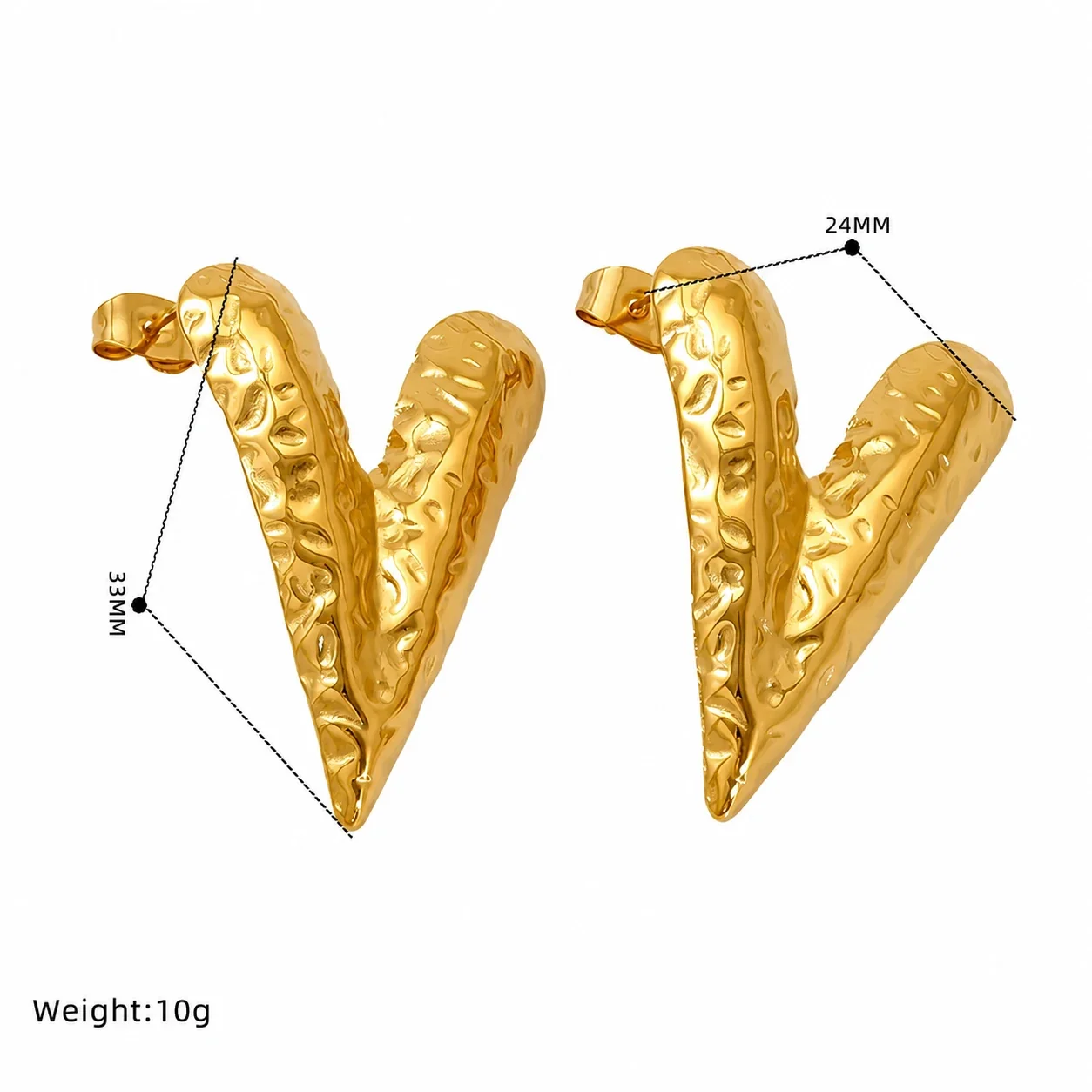 Sculptural Gold-Plated Stainless Steel Ribbed Square Stud Earrings - Gold Hammered Square