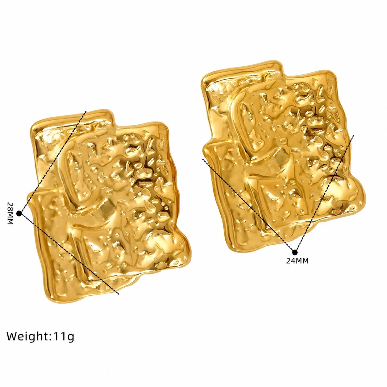 Sculptural Gold-Plated Stainless Steel Ribbed Square Stud Earrings - Gold V Shape