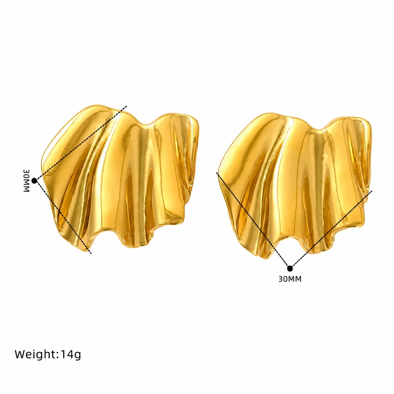 Sculptural Gold-Plated Stainless Steel Ribbed Square Stud Earrings - Gold Daisy