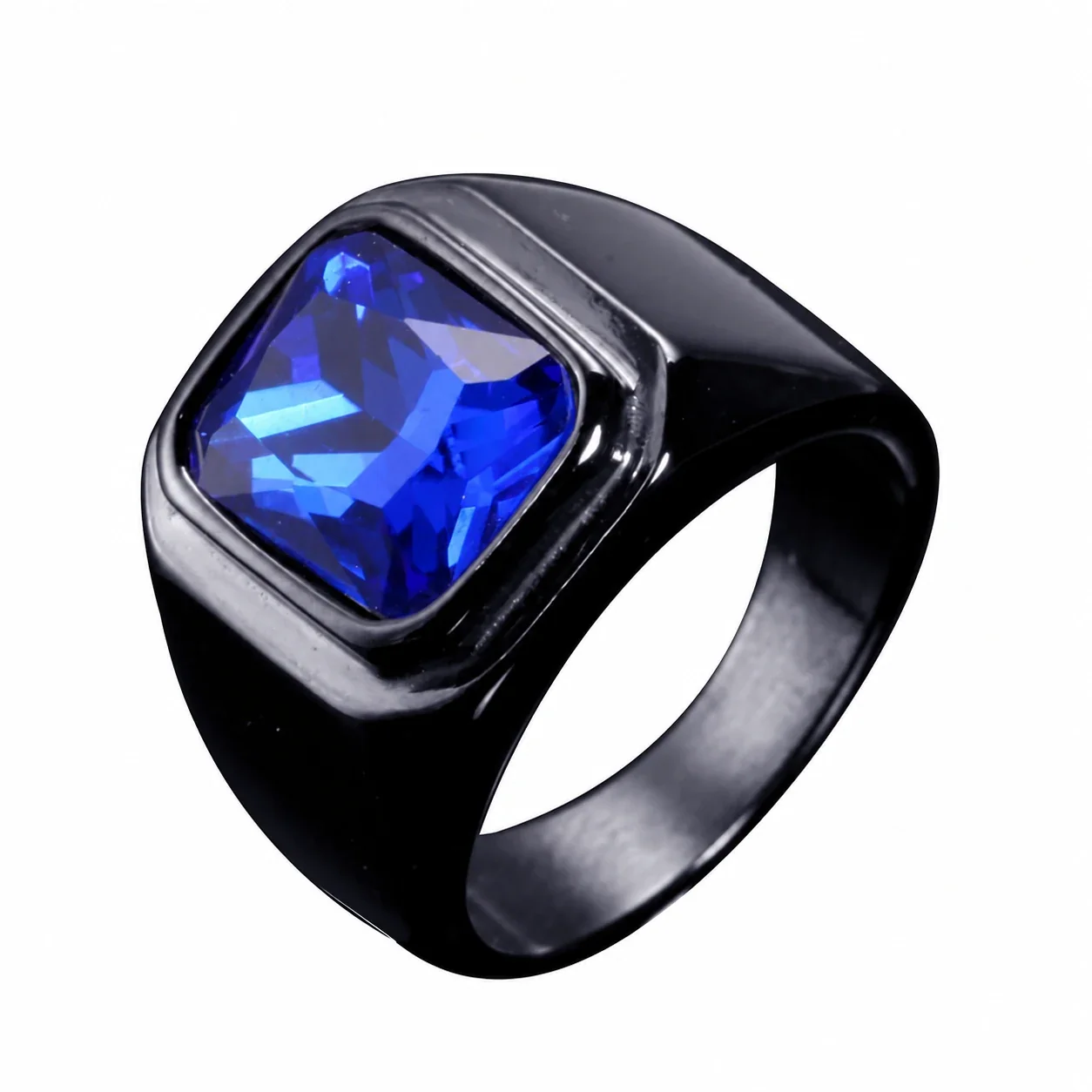 Foto prodotto: Anello Chevalier con Cristallo Taglio Cuscino e Cornice Liscia, Acciaio Inossidabile 316