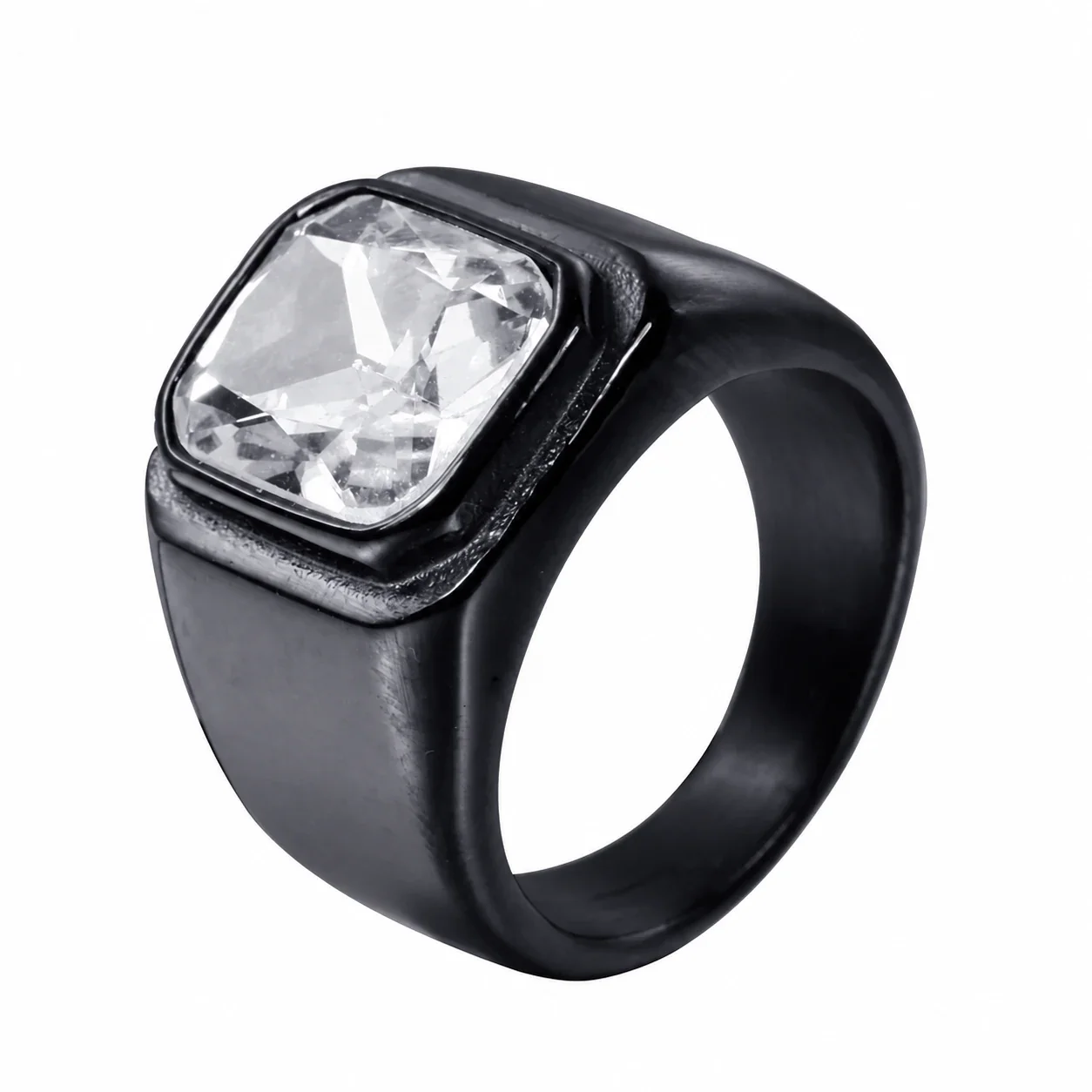 Foto prodotto: Anello Chevalier con Cristallo Taglio Cuscino e Cornice Liscia, Acciaio Inossidabile 316
