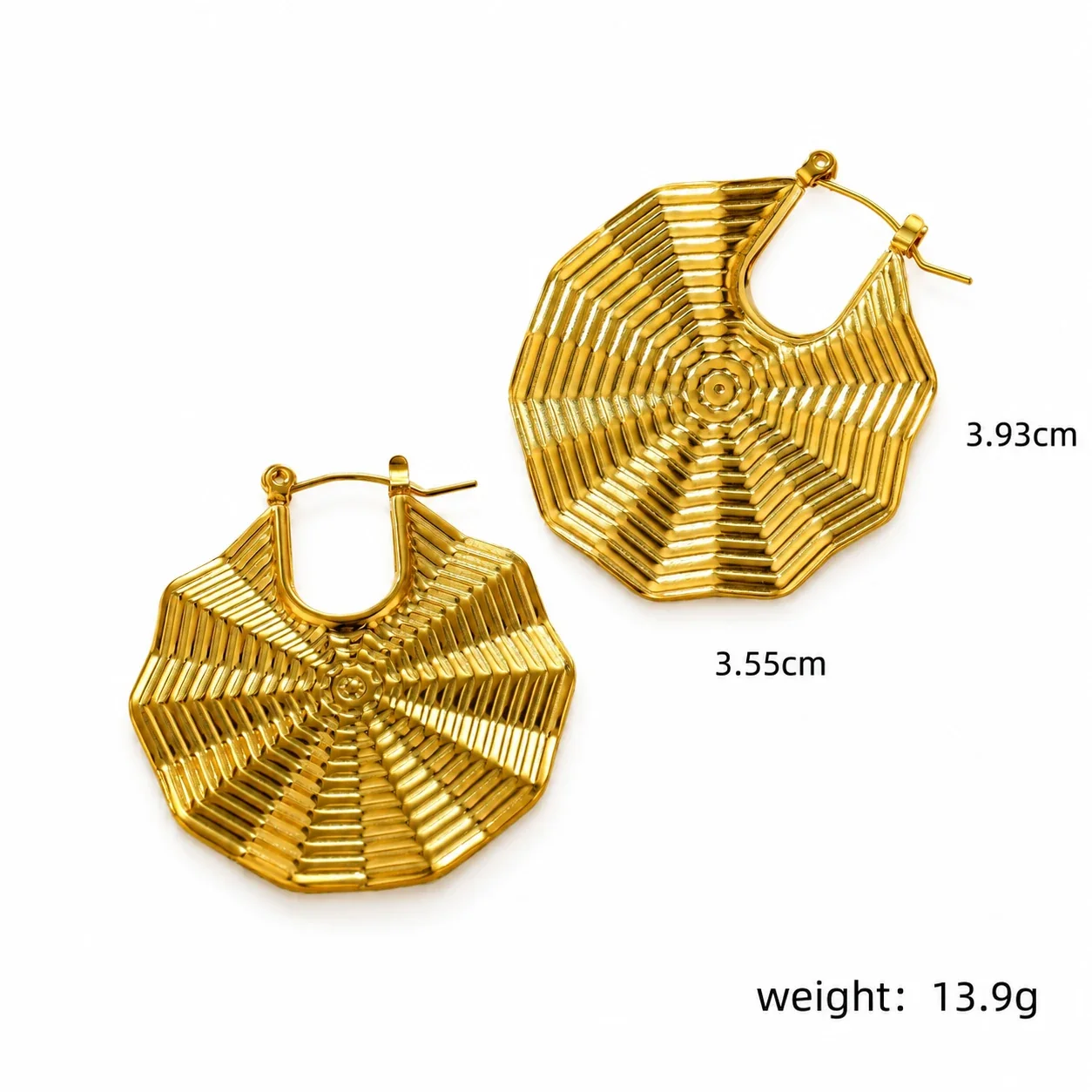 Spiral Disc Earrings, Concentric Ridges, 18K Gold-Plated Steel - Disc Ear Clasp