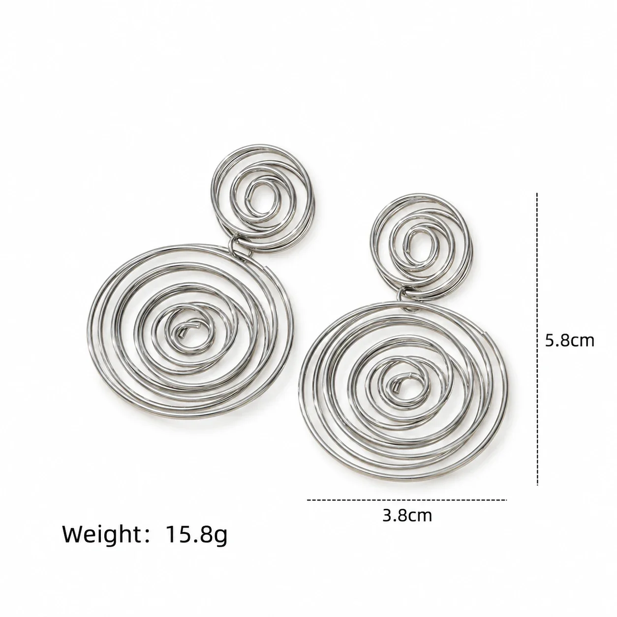 Spiral Disc Earrings, Concentric Ridges, 18K Gold-Plated Steel - Silver Coiled Spiral