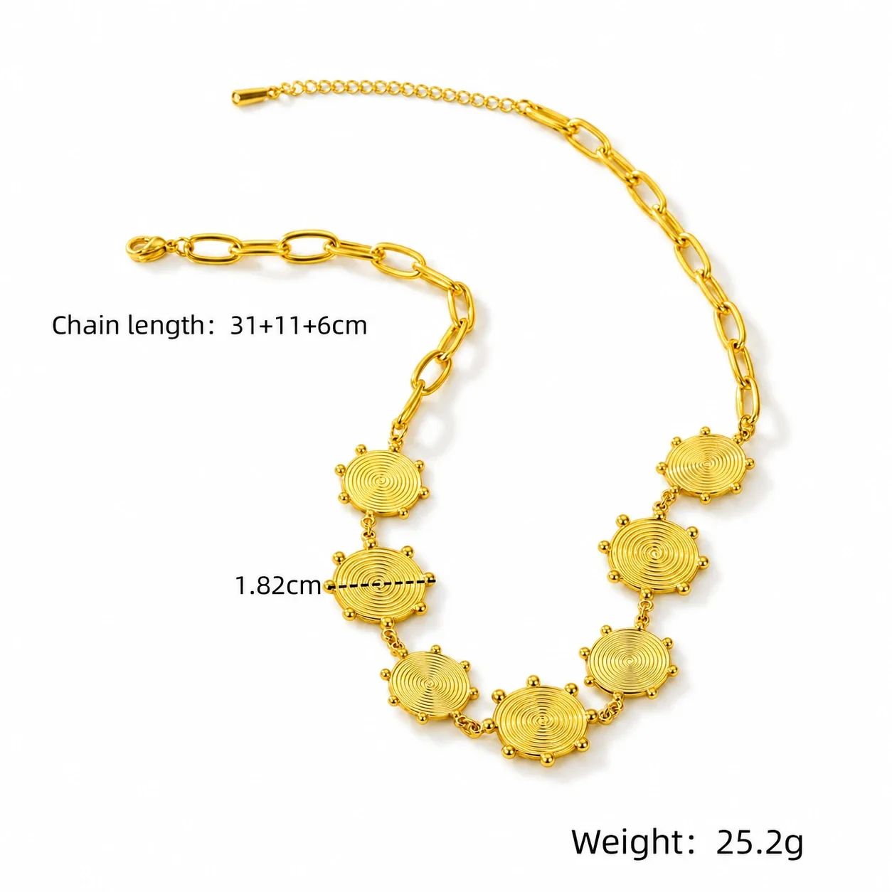 Spiral Disc Earrings, Concentric Ridges, 18K Gold-Plated Steel - Disc