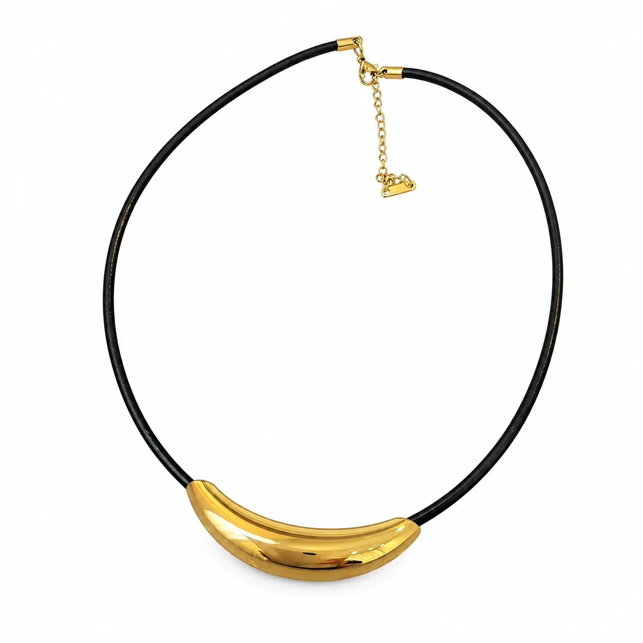 Foto del producto: Collar de cordón negro con tubo curvado, acero inoxidable