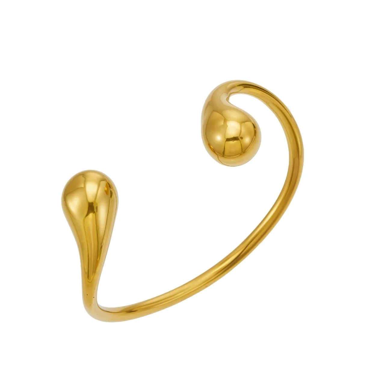 Sculptural Gold PVD 316L Stainless Steel Teardrop Open Cuff Bracelet