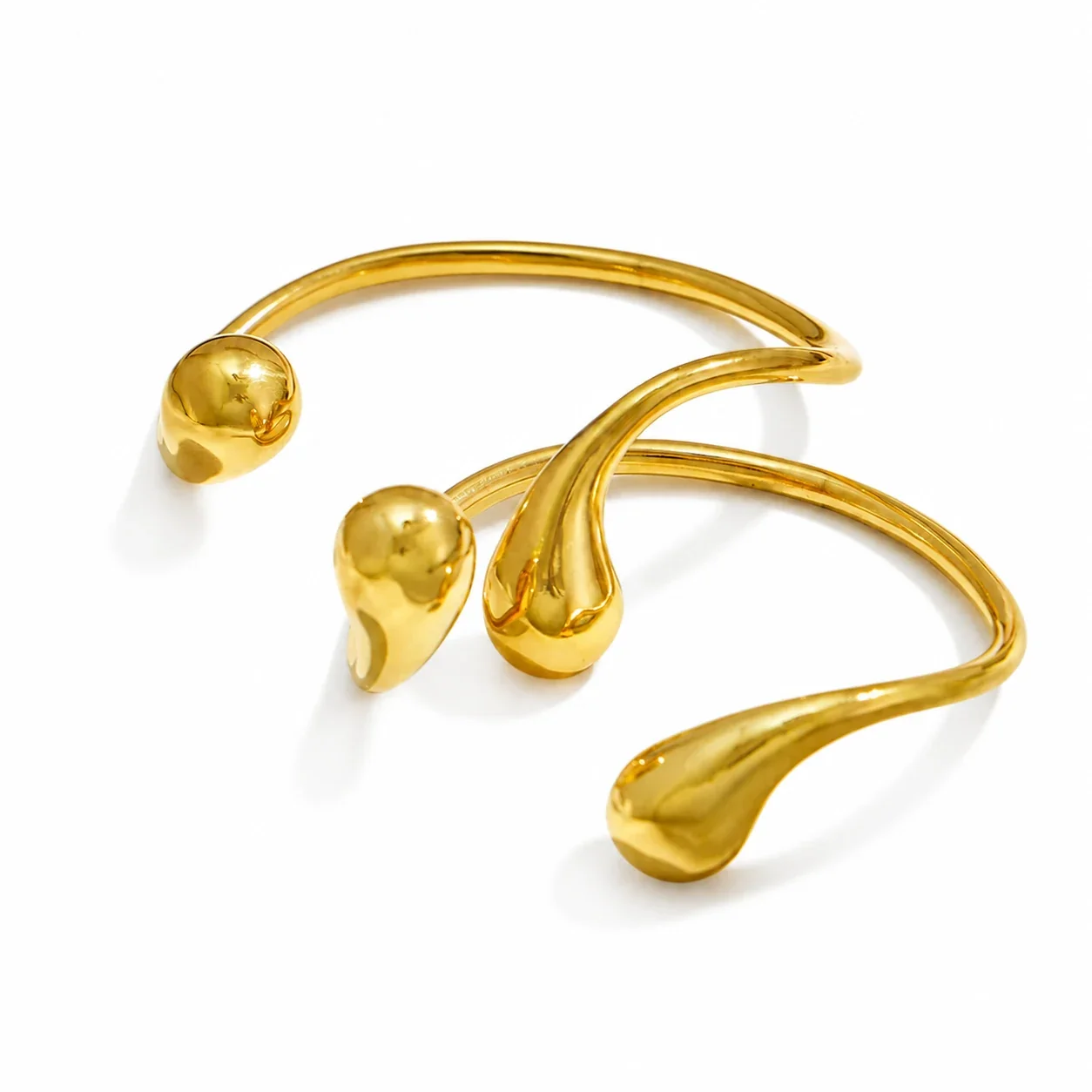Sculptural Gold PVD 316L Teardrop Open Cuff Bracelet