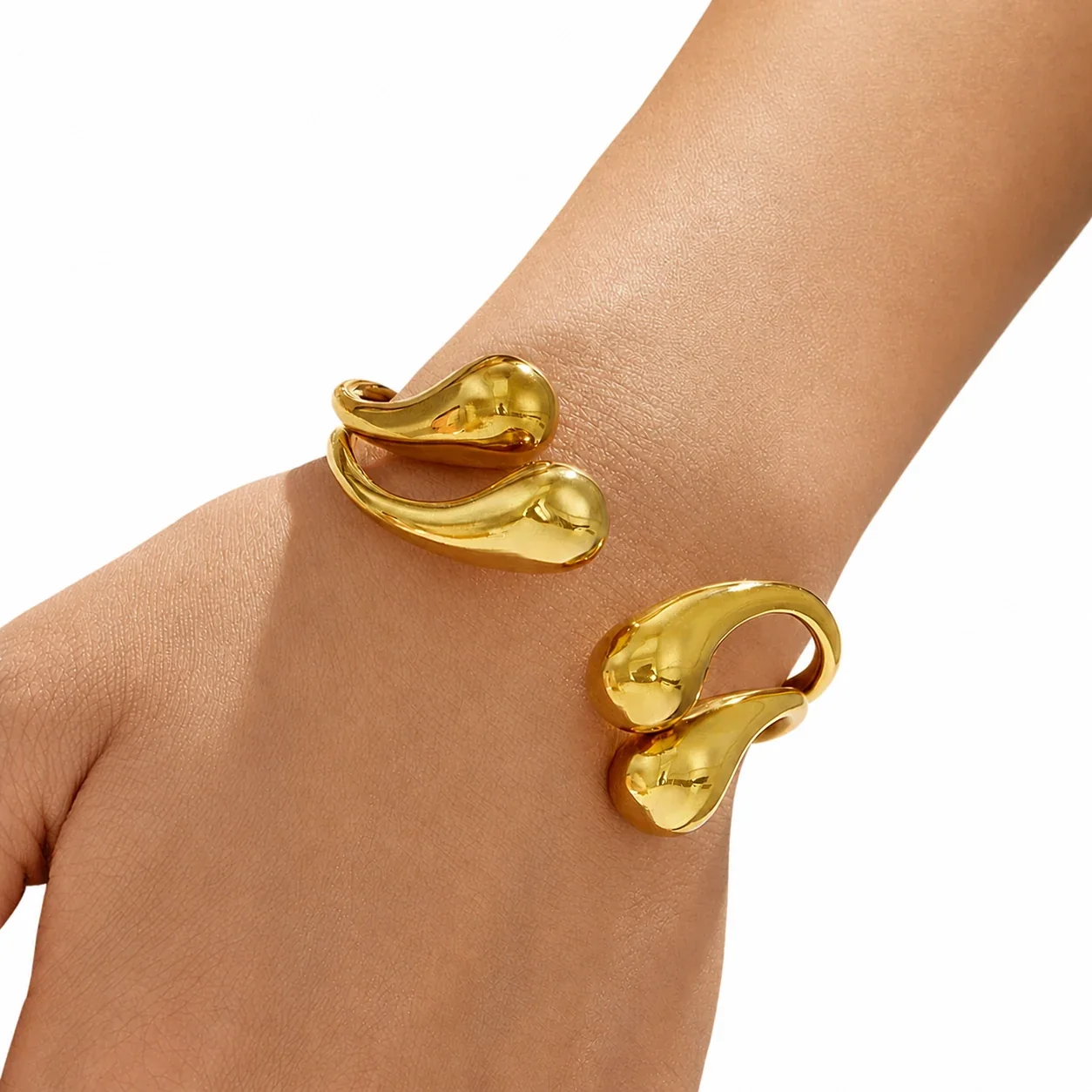 Sculptural Gold PVD 316L Teardrop Open Cuff Bracelet