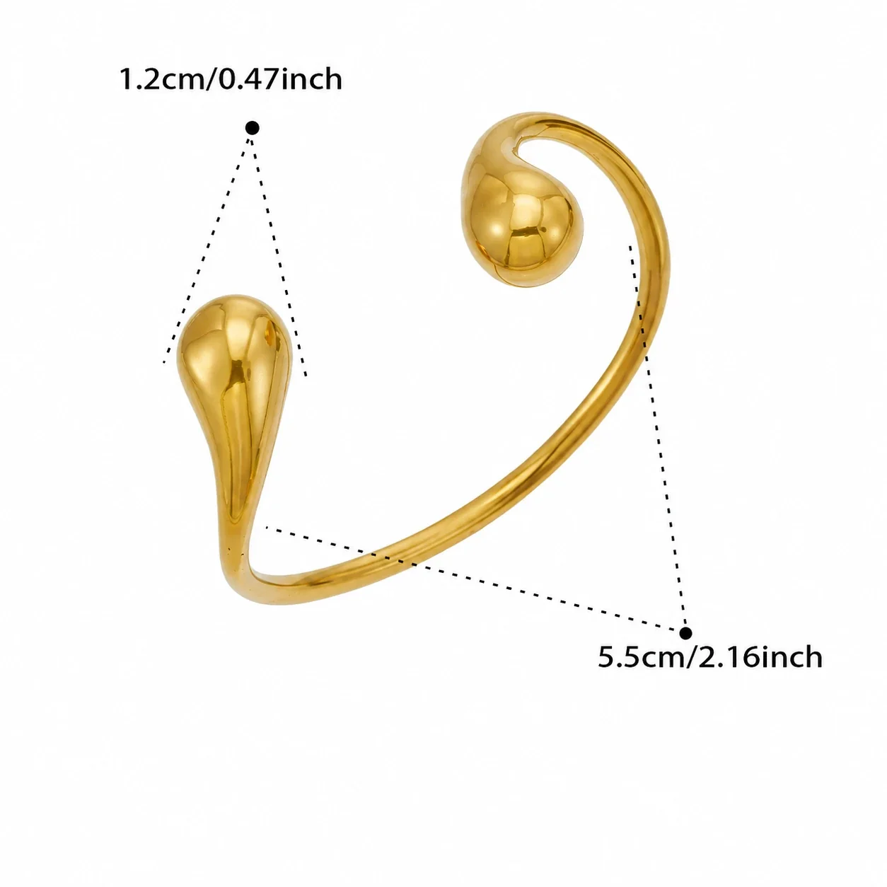 Sculptural Gold PVD 316L Teardrop Open Cuff Bracelet - Gold Teardrop Open