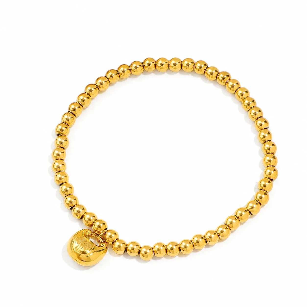 Auspicious Gold-Plated Bead Bracelet Coin Pendant Jewelry Set