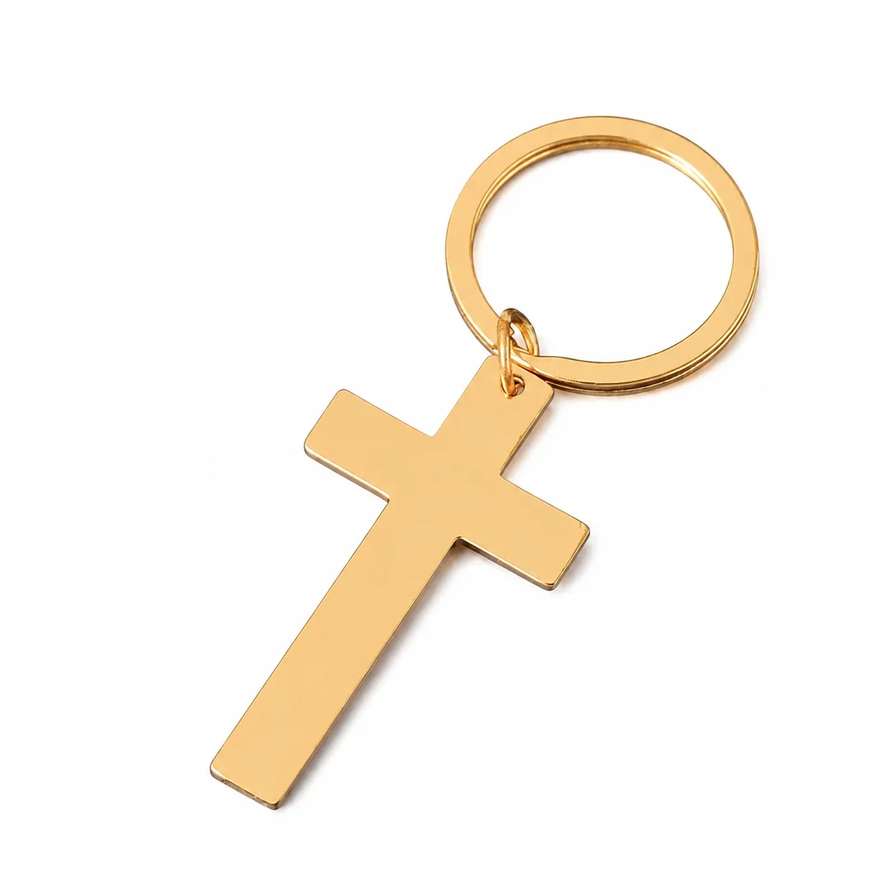 Keyring with Blank Cross Pendant, Stainless Steel