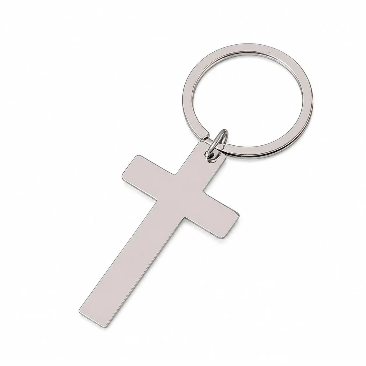 Keyring with Blank Cross Pendant, Stainless Steel