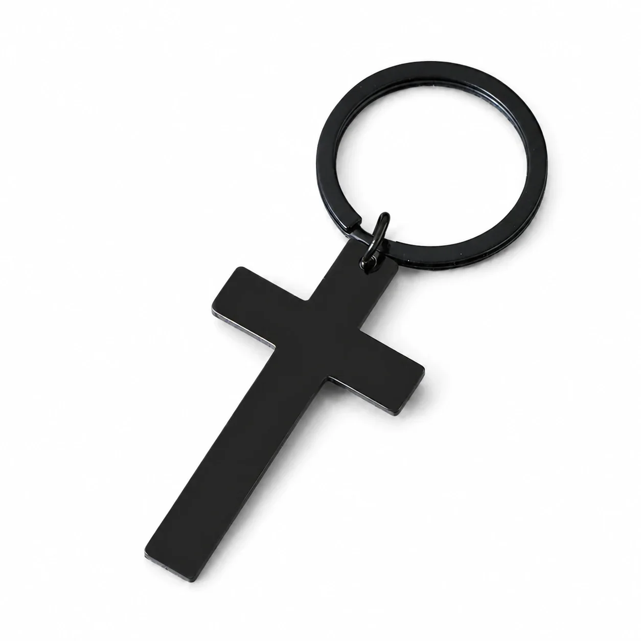 Keyring with Blank Cross Pendant, Stainless Steel