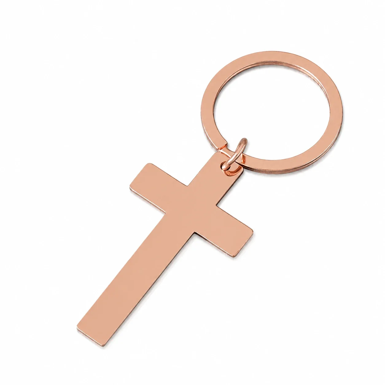 Keyring with Blank Cross Pendant, Stainless Steel