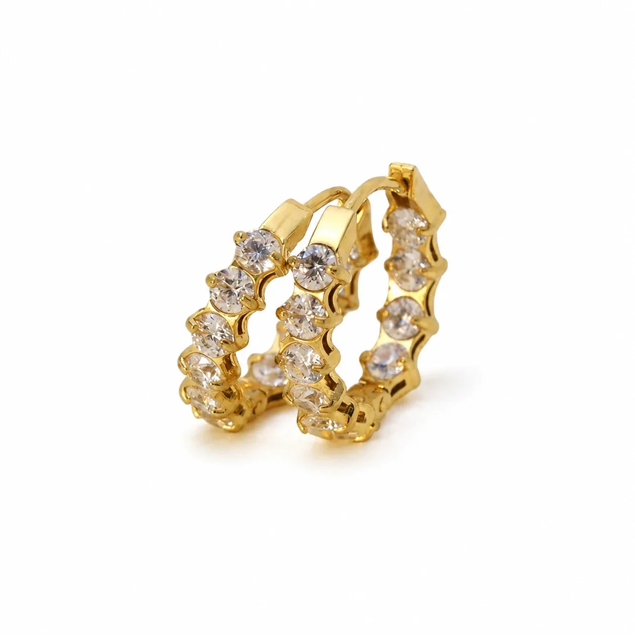 Hoop Earrings with Round Cubic Zirconia, Gold PVD 316 Stainless Steel