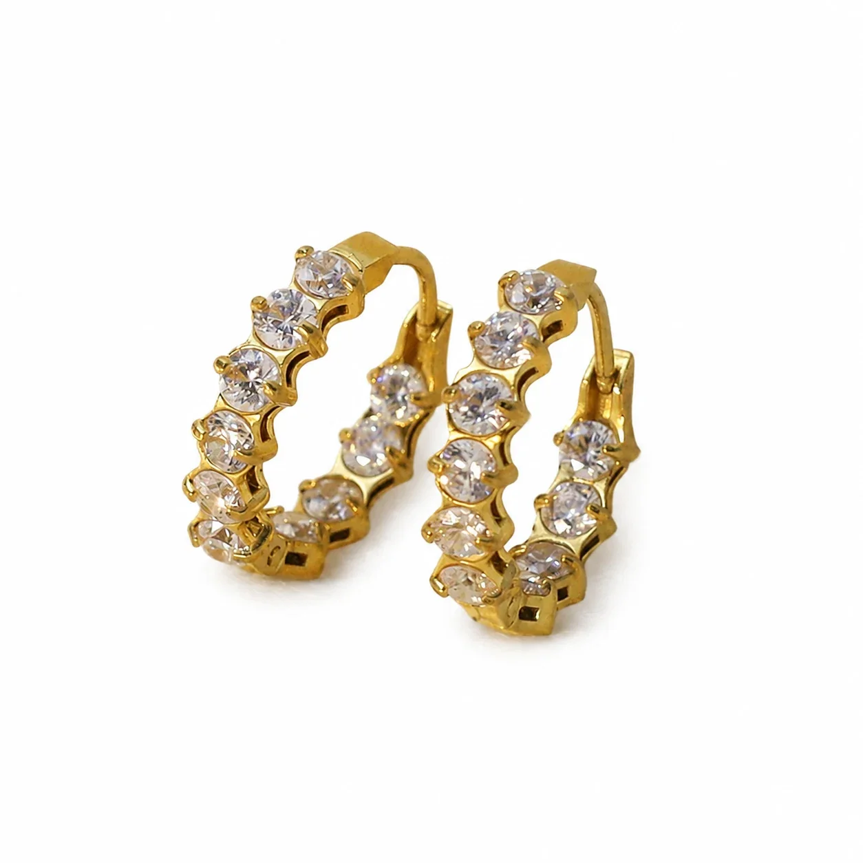Hoop Earrings with Round Cubic Zirconia, Gold PVD 316 Stainless Steel