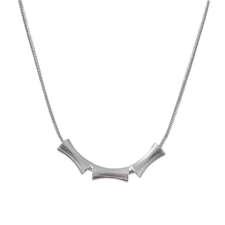 Sculptural Stainless Steel Snake Chain Tube Pendant Necklace