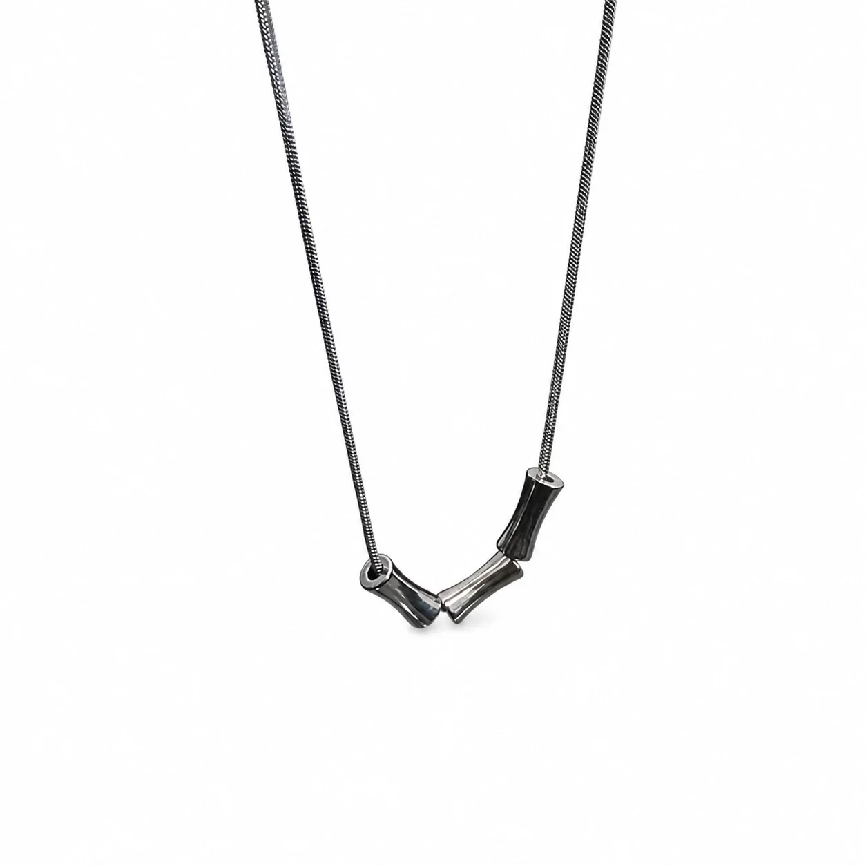 Sculptural Stainless Steel Snake Chain Tube Pendant Necklace