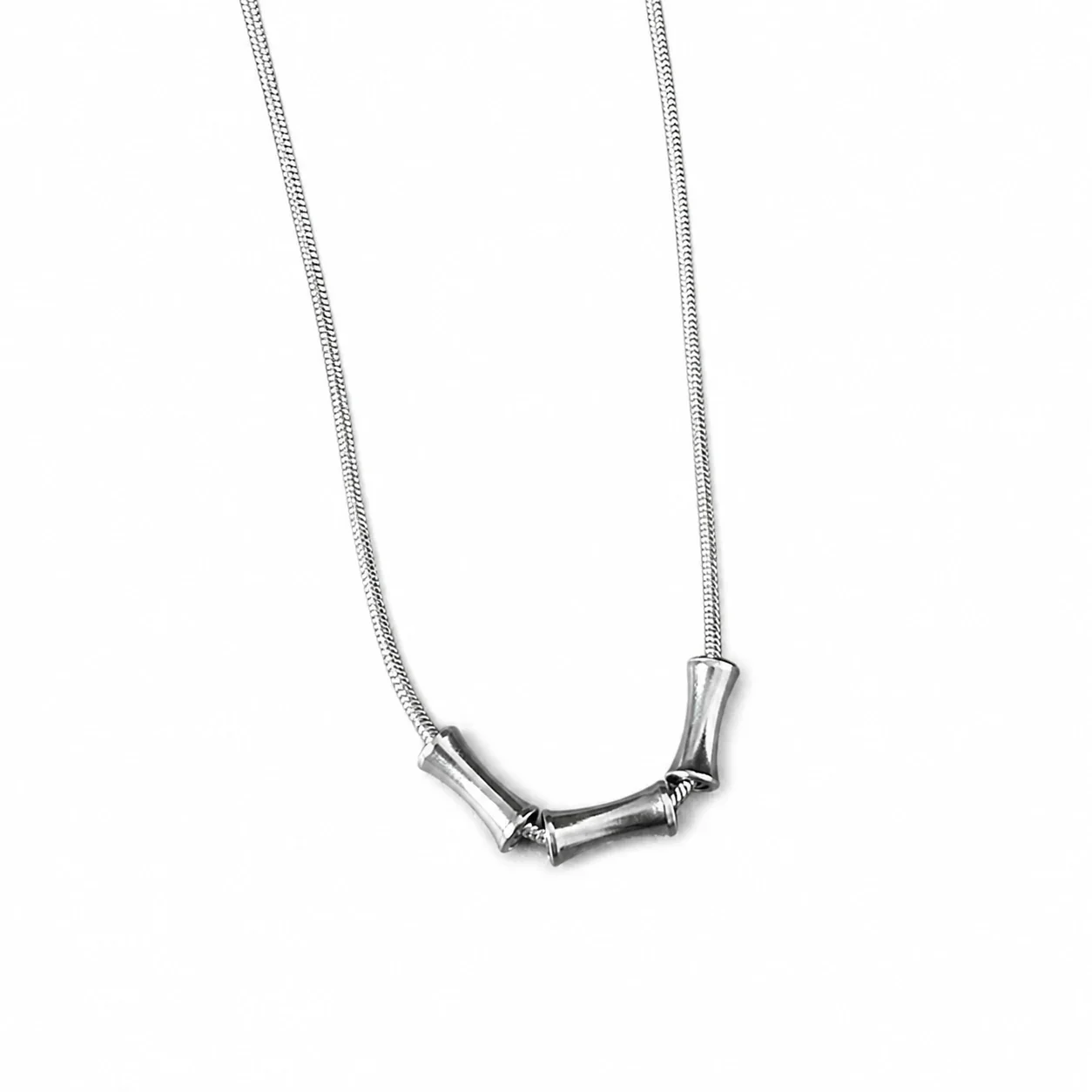 Sculptural Stainless Steel Snake Chain Tube Pendant Necklace - cm