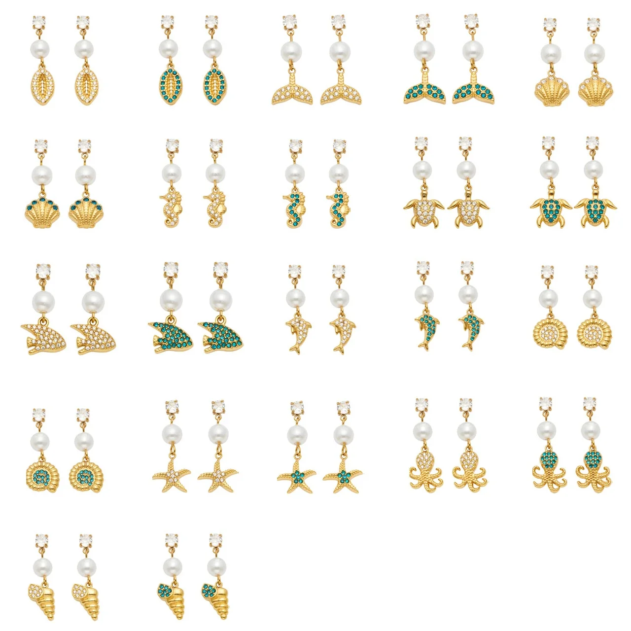 Pendientes Colgantes Ocean Charm de Acero Inoxidable 316L, Bañado en Oro 18K - PVD