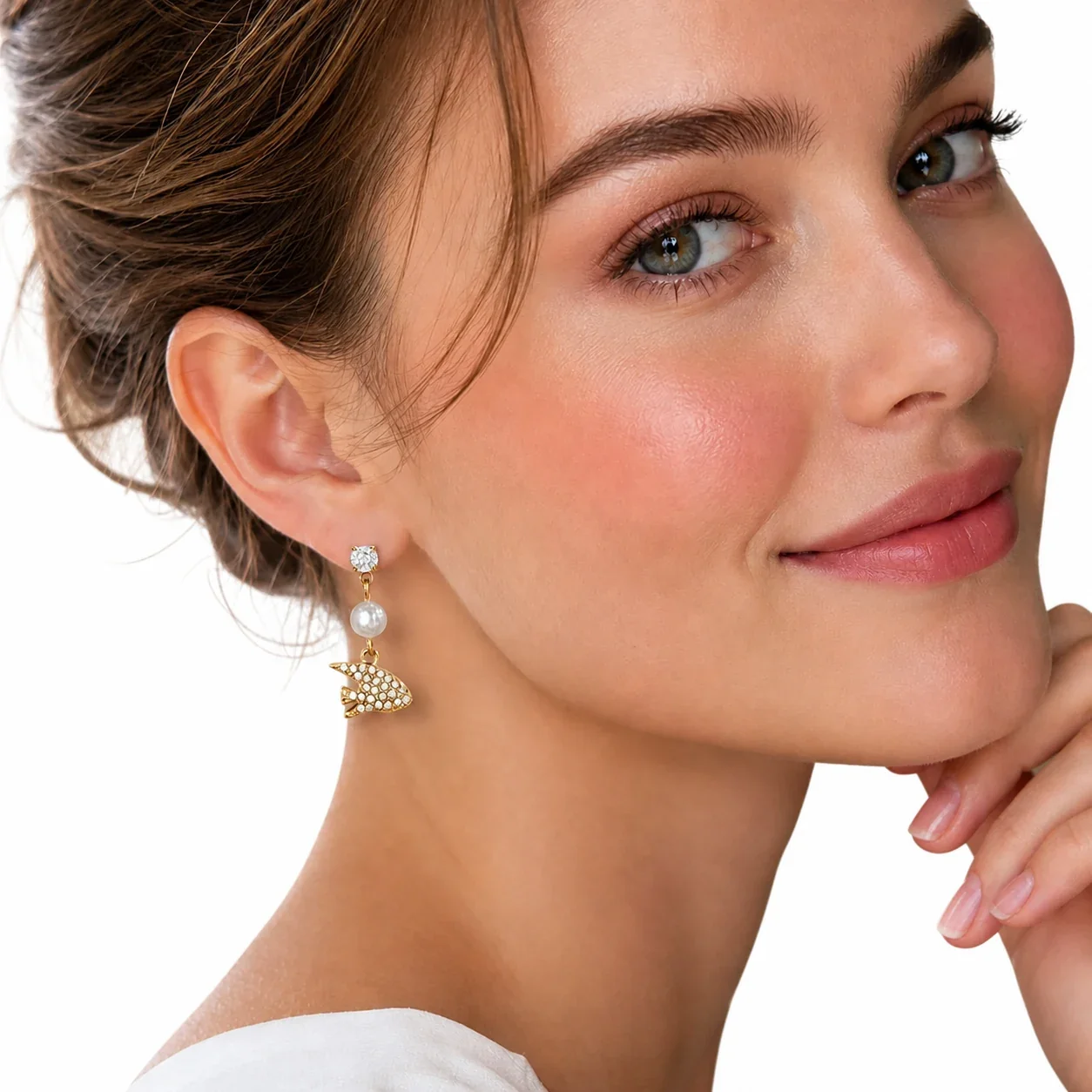 Ocean Charm 18K Gold-Plated 316L CZ Pearl-Effect Drop Earrings