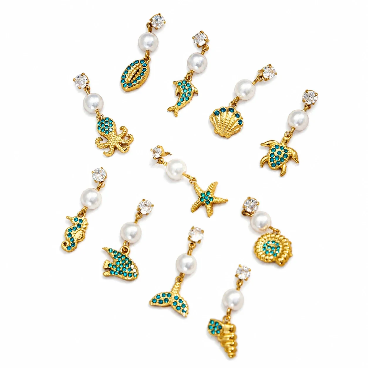 Ocean Charm 18K Gold-Plated 316L CZ Pearl-Effect Drop Earrings