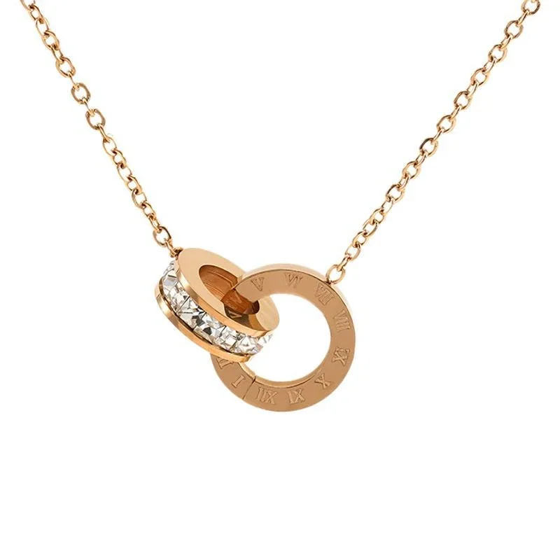 Refined Rose Gold-Plated Roman Numeral Crystal Pendant Necklace