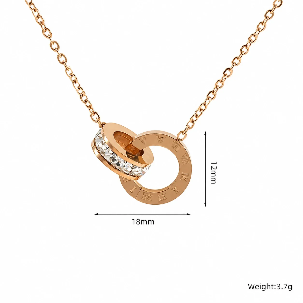 Refined Rose Gold-Plated Roman Numeral Crystal Pendant Necklace - Rose Gold / Gold