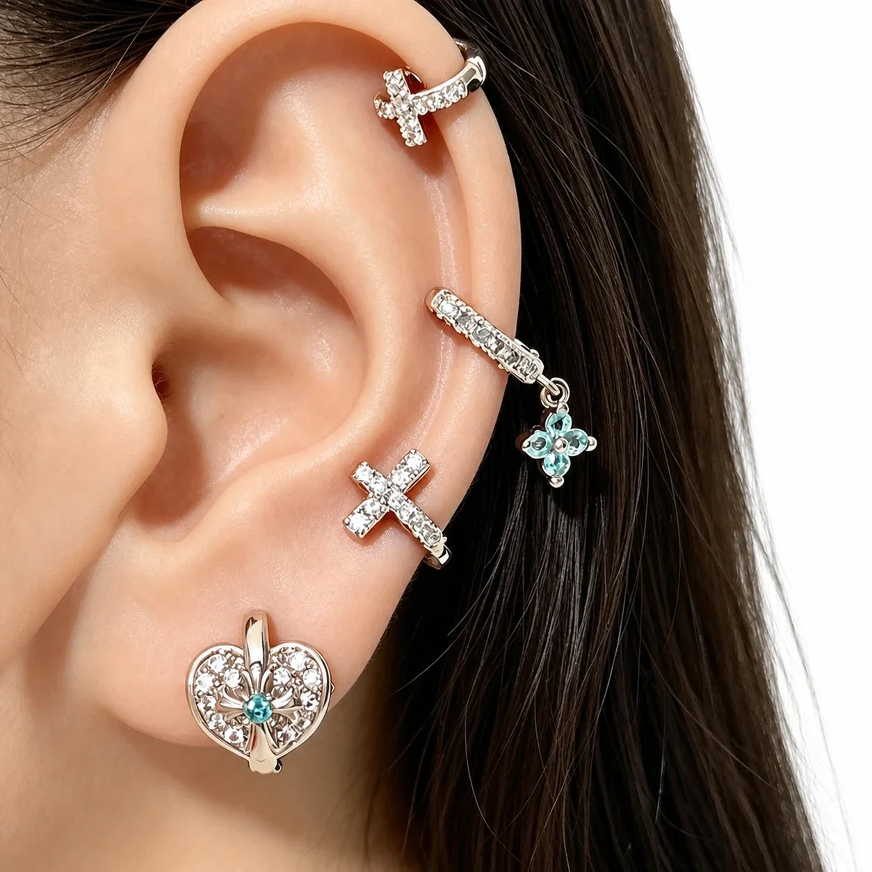Edgy 316 Stainless Steel CZ Cross Ear Cuff