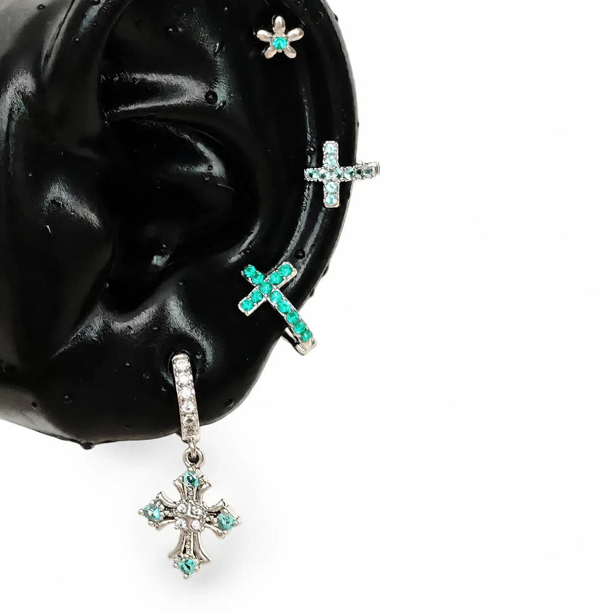 Edgy 316 Stainless Steel CZ Cross Ear Cuff