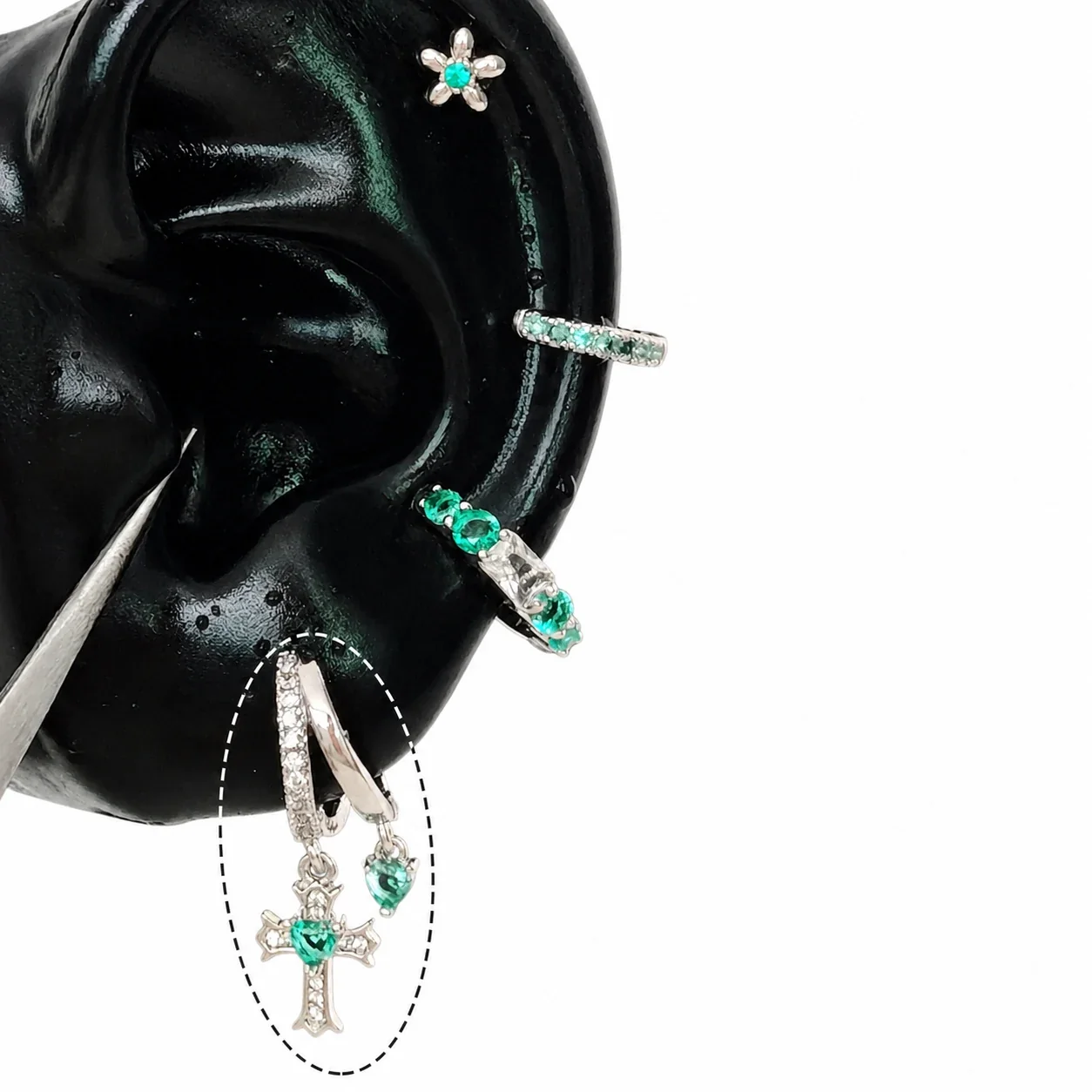 Edgy 316 Stainless Steel CZ Cross Ear Cuff - Double-Layer Cross