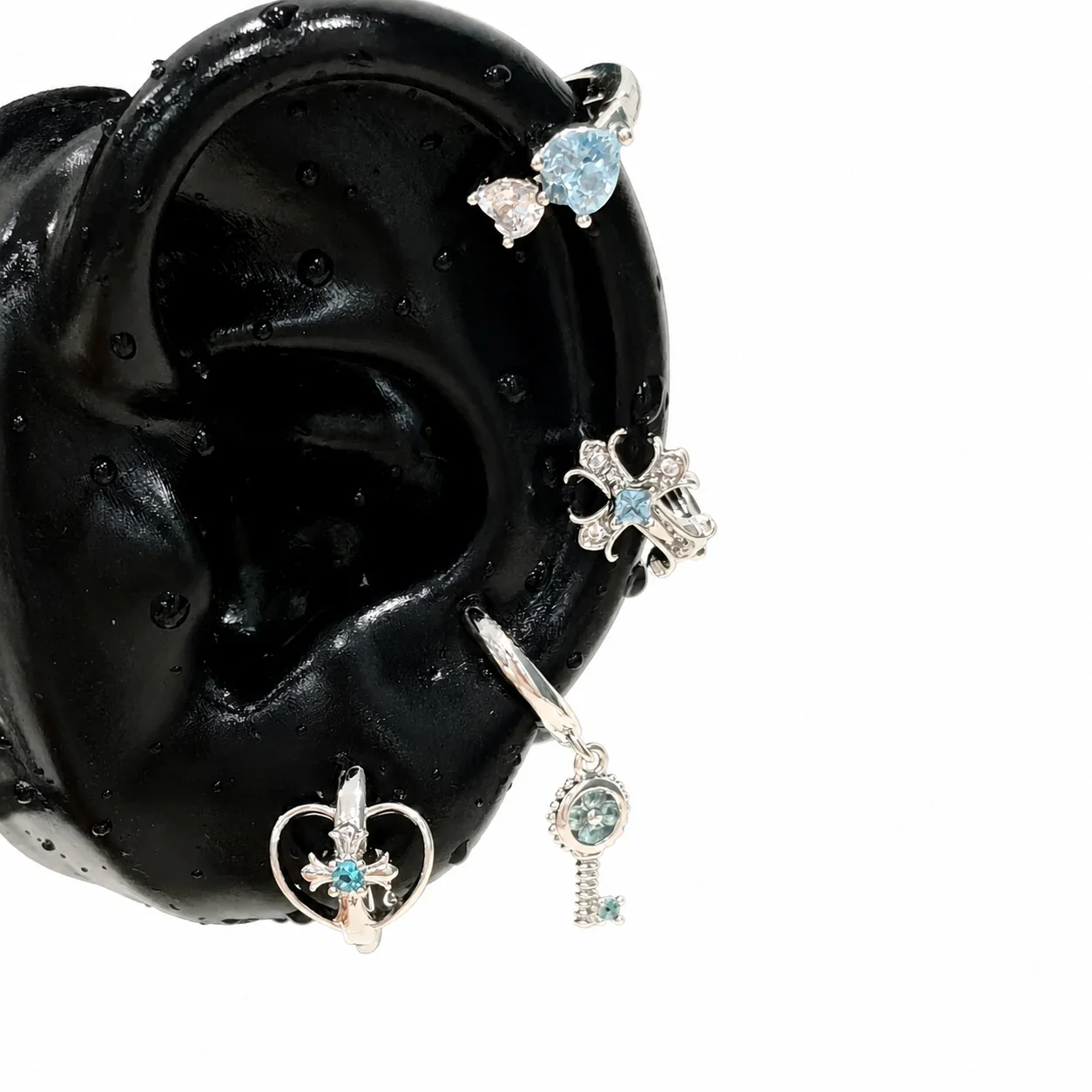 Edgy 316 Stainless Steel CZ Cross Ear Cuff - Green Key