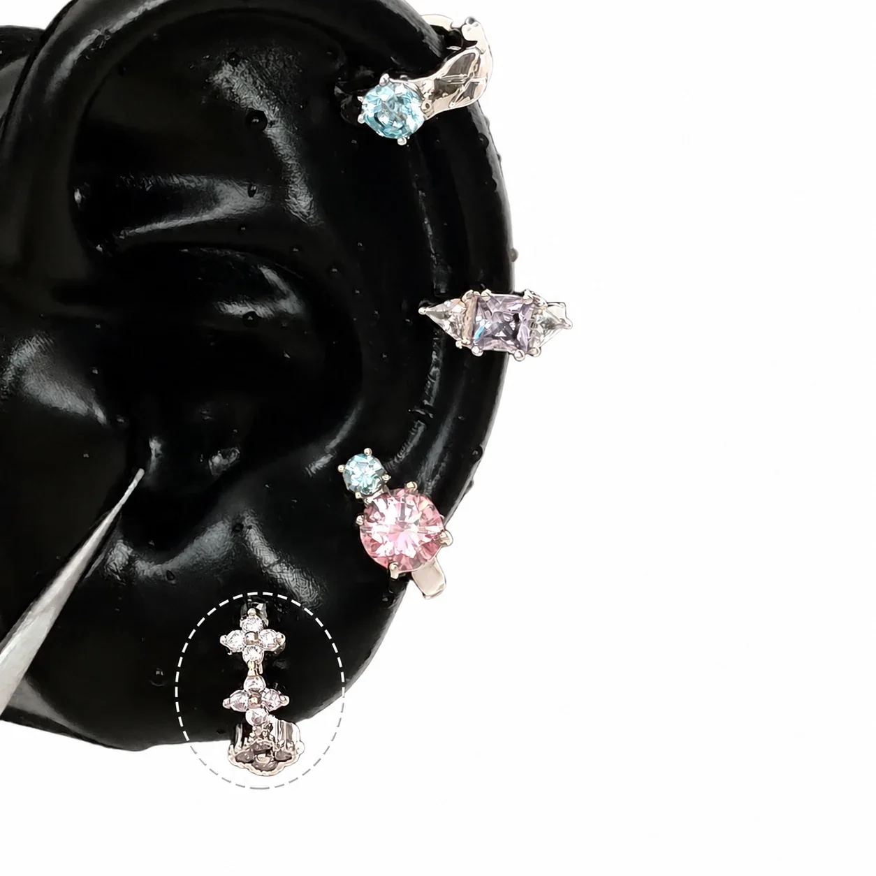 Edgy 316 Stainless Steel CZ Cross Ear Cuff - Purple Clover