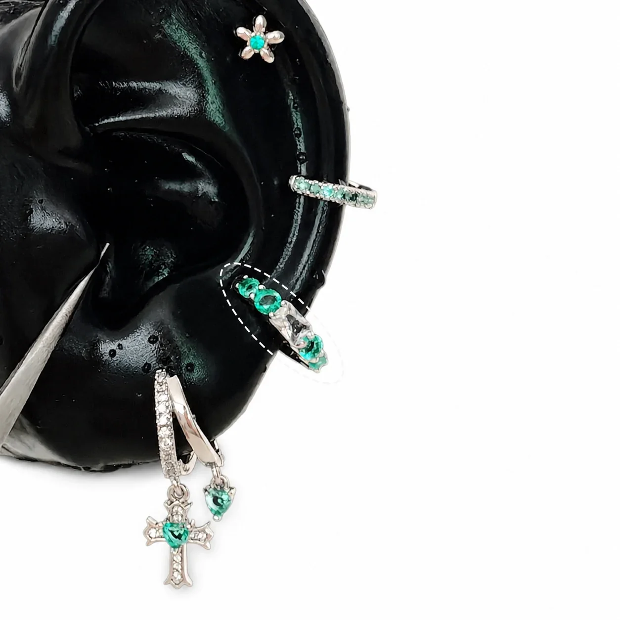 Edgy 316 Stainless Steel CZ Cross Ear Cuff - Tone Square CZ
