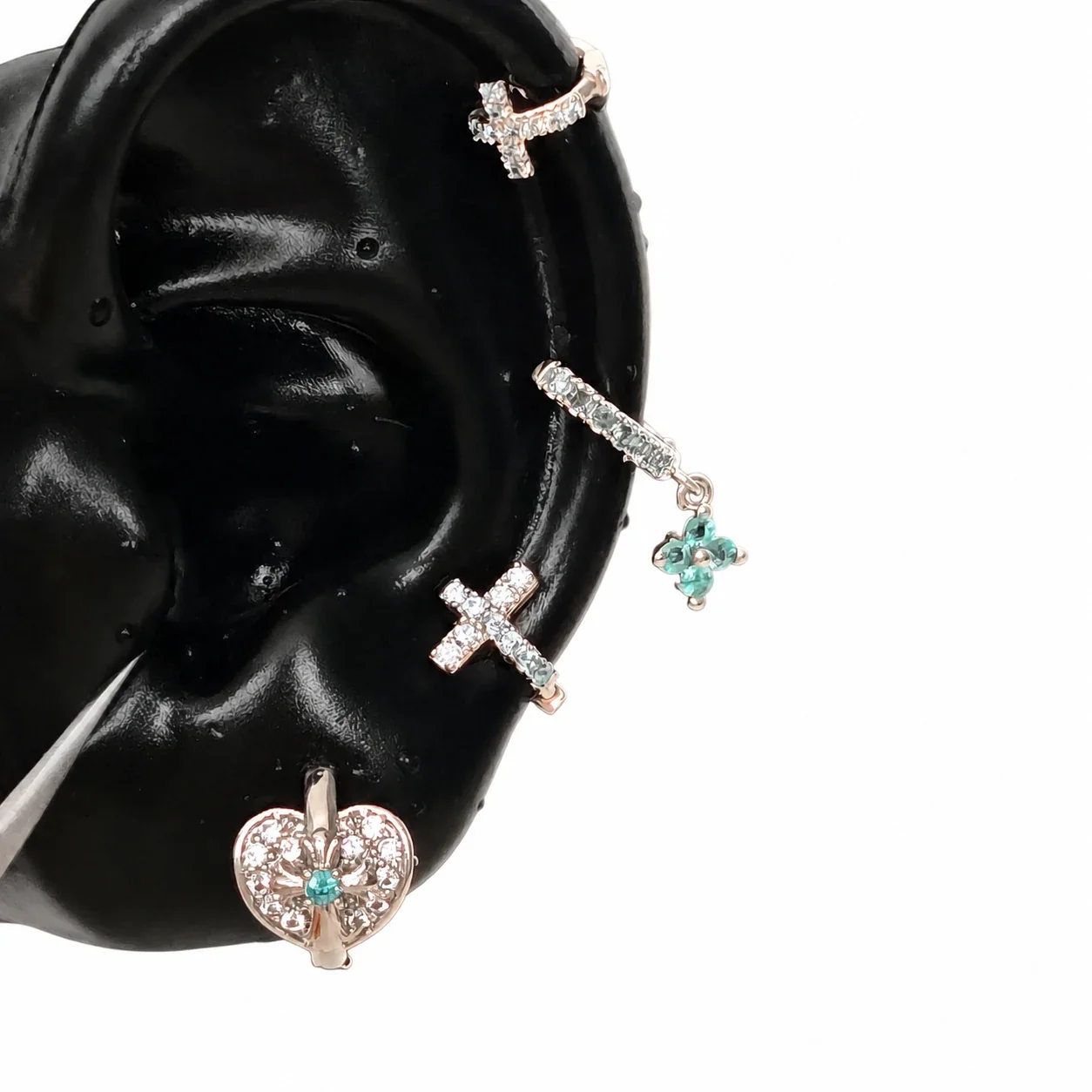 Edgy 316 Stainless Steel CZ Cross Ear Cuff - Small Blue Pavé Cross