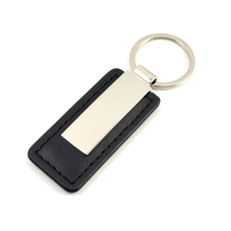 PU Leather Keychain with Blank Metal Engraving Plate - Black
