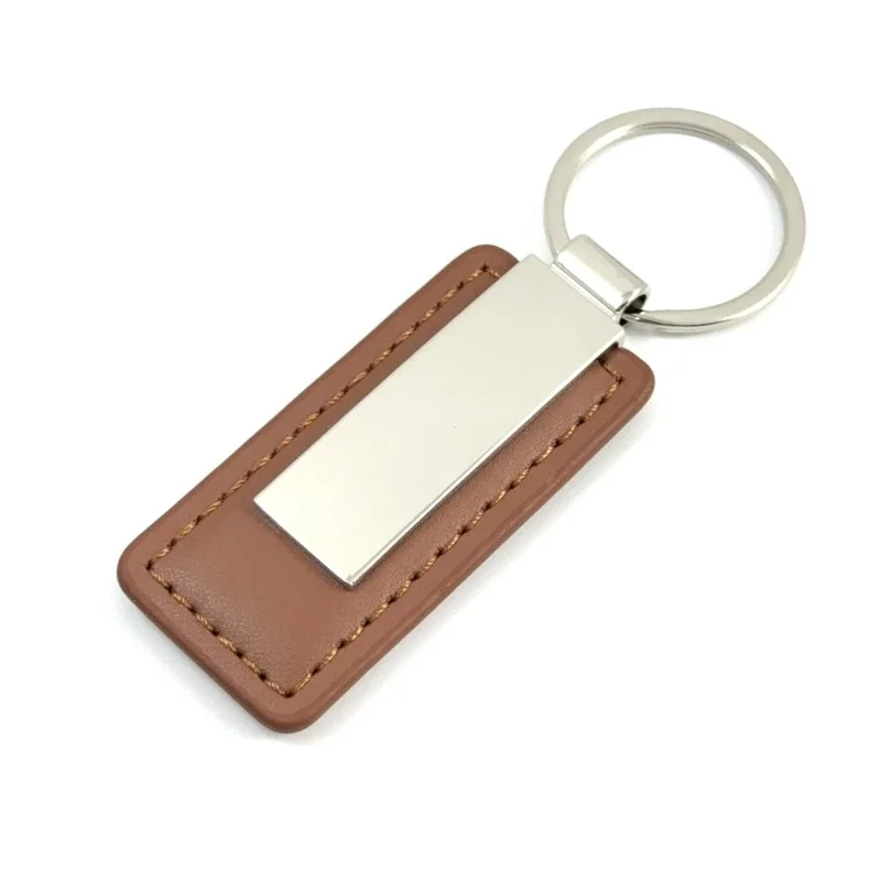 PU Leather Keychain with Blank Metal Engraving Plate - Brown