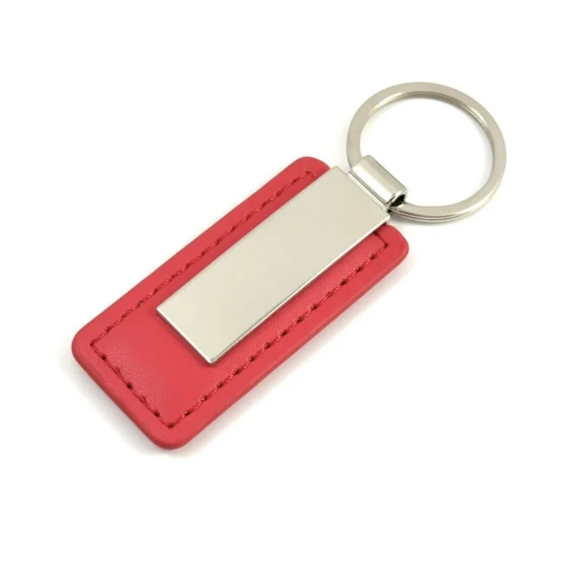 PU Leather Keychain with Blank Metal Engraving Plate - Red