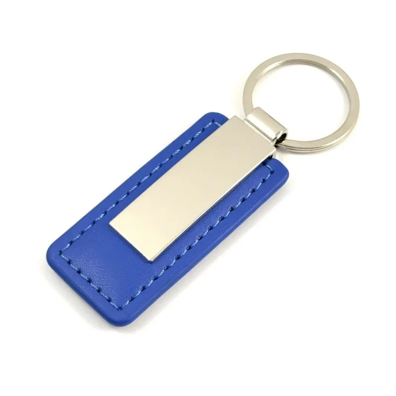PU Leather Keychain with Blank Metal Engraving Plate - Blue