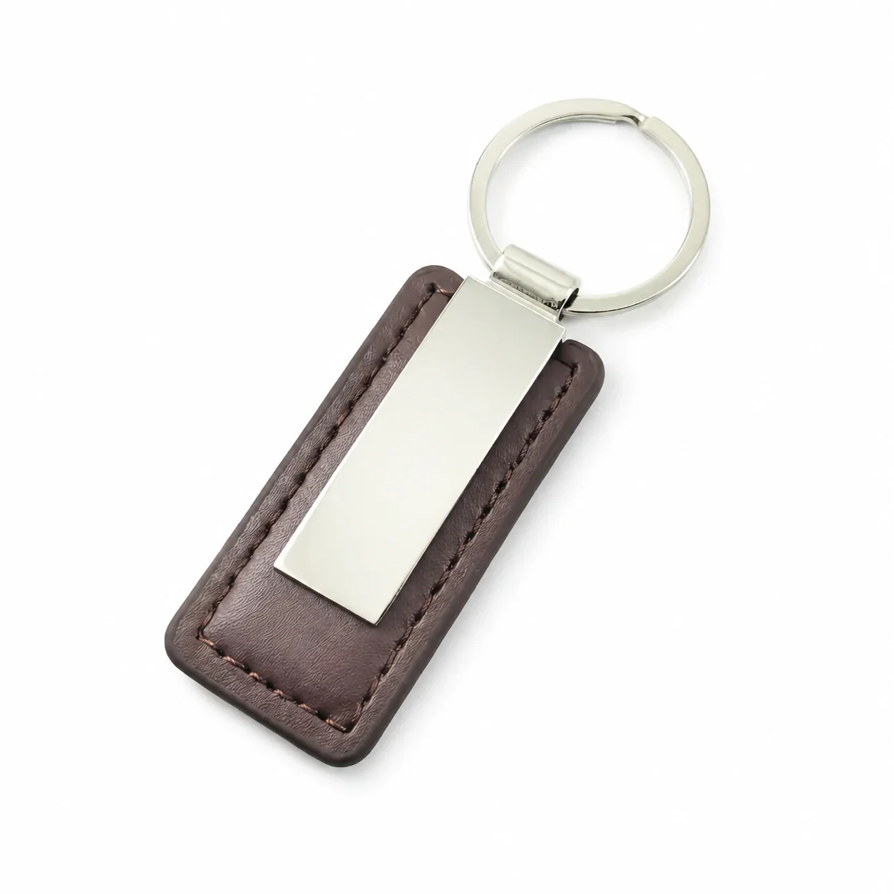 PU Leather Keychain with Blank Metal Engraving Plate - Coffee Brown
