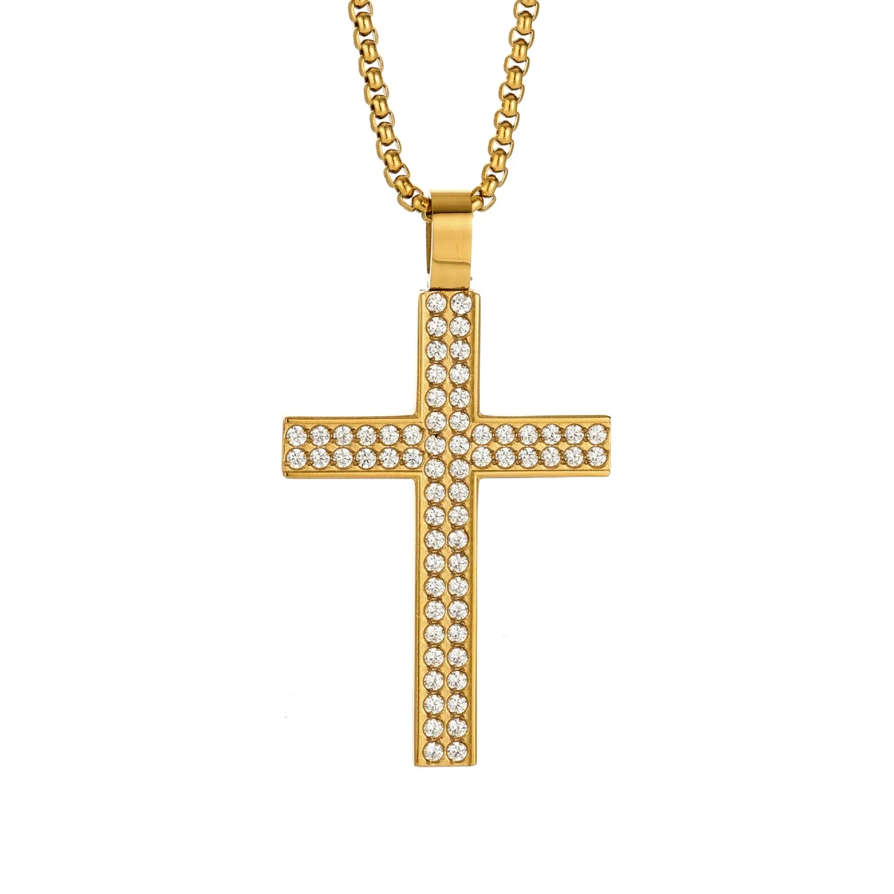 Bold 316 Stainless Steel Pavé Cross Pendant Necklace