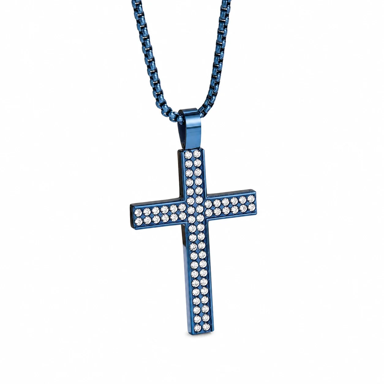 Bold 316 Stainless Steel Pavé Cross Pendant Necklace